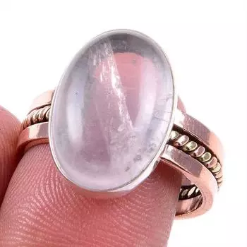 Natural Rose Quartz Gemstone 925 Solid Silver Jewelry Two Tone Ring S.9US C8j03