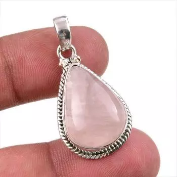 Natural Rose Quartz Gemstone 925 Solid Sterling Silver Gift Pendant 1.50 z7W38