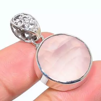 Natural Rose Quartz Gemstone 925 Solid Sterling Silver Gift Pendant 1.46 D0U16