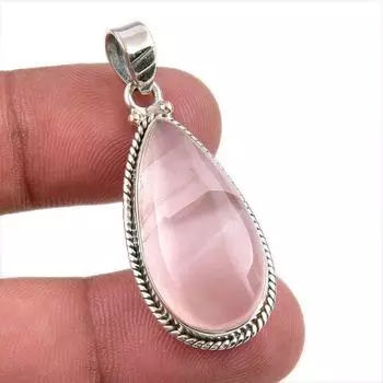 Natural Rose Quartz Gemstone 925 Solid Sterling Silver Gift Pendant 1.75 S7V02