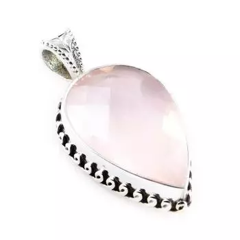 Natural Rose Quartz Gemstone 925 Solid Sterling Silver Jewelry Pendant 1.4 V9i27