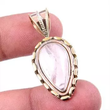 Natural Rose Quartz Gemstone 925 Solid Sterling Silver TwoTone Pendant 1.5 e0H08