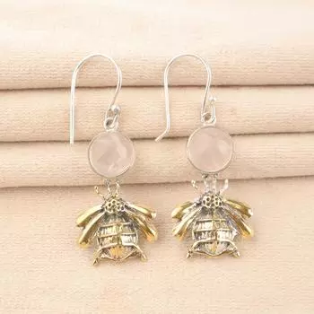 Natural Rose Quartz Gemstone 925 Sterling Silver Handcrafted Earrings 2 For Mom EE-154-25
