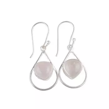 Natural Rose Quartz Gemstone 925 Sterling Silver Handmade Jewelry Earrings 1.50 EE-38-22