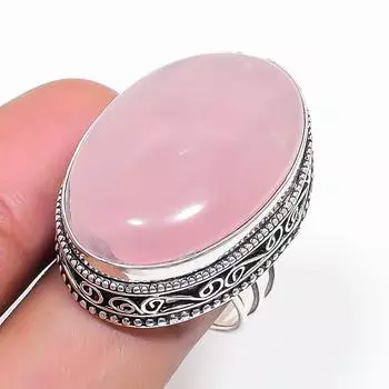 Natural Rose Quartz Gemstone 925 Sterling Silver Jewelry Ring Size 8 Y0f45