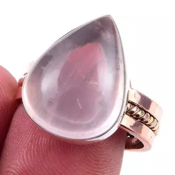 Natural Rose Quartz Gemstone 925 Sterling Silver TwoTone Gift Ring S.8.5 M3J41