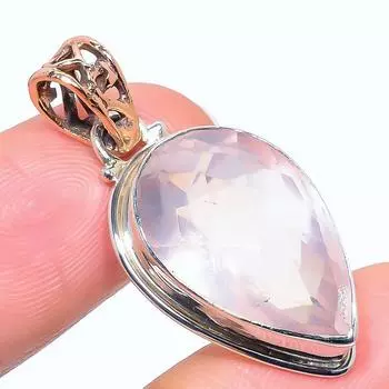 Natural Rose Quartz Gemstone 925 Sterling Silver Two Tone Pendant 1.50 z5p68