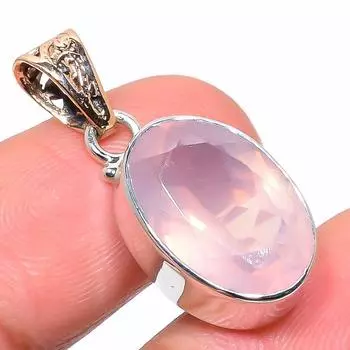 Natural Rose Quartz Gemstone 925 Sterling Silver Two Tone Pendant 1.26 P9q91