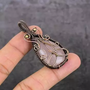 Подвеска из натурального розового кварца с медной проволокой 2,17 дюйма o3D75