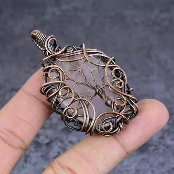 Natural Rose Quartz Gemstone Copper Wire Wrap Jewelry Pendant 2.56 g3k89