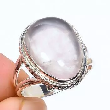 Natural Rose Quartz Gemstone Handmade 925 Solid Sterling Silver Ring S.7.5 Y9j98