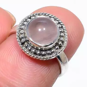 Natural Rose Quartz Gemstone Handmade 925 Solid Sterling Silver Ring Size 6 z0y25