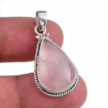 Natural Rose Quartz Gemstone Handmade 925 Solid Silver Gift Pendant 1.25 R9f60
