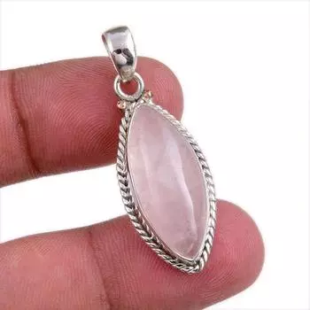 Natural Rose Quartz Gemstone Handmade 925 Solid Silver Gift Pendant 1.50 K3b83