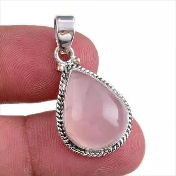 Natural Rose Quartz Gemstone Handmade 925 Solid Silver Gift Pendant 1.25 f4S14