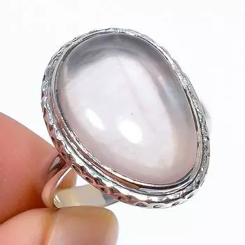 Natural Rose Quartz Gemstone Handmade 925 Solid Sterling Silver Ring Size 6 h8G75