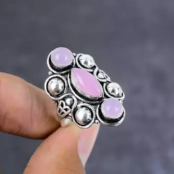 Natural Rose Quartz Gemstone Handmade 925 Sterling Silver Ring Size 11 H9D19