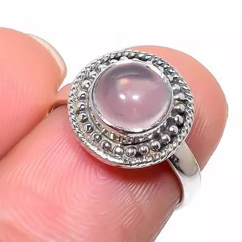 Natural Rose Quartz Gemstone Handmade 925 Sterling Silver Jewelry Ring S.6 i4g99