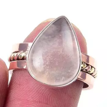 Natural Rose Quartz Gemstone Handmade 925 Sterling Silver Two Tone Ring S.7 h1q93