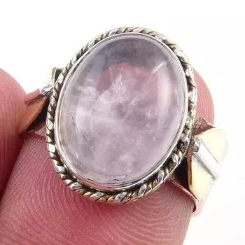 Natural Rose Quartz Gemstone Handmade 925 Sterling Silver Two Tone Ring S.6 G3c38