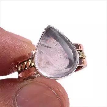 Natural Rose Quartz Gemstone Two Tone 925 Sterling Silver Jewelry Ring S.6 i7V97