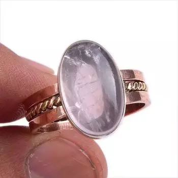 Natural Rose Quartz Gemstone Two Tone 925 Sterling Silver Jewelry Ring S.10 r0r28