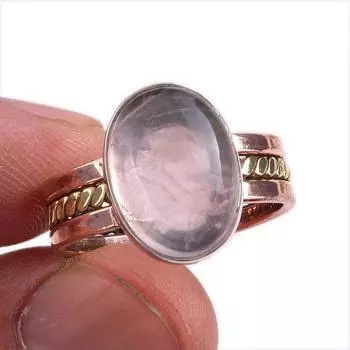 Natural Rose Quartz Gemstone Two Tone 925 Sterling Silver Gift Ring S.8.5 o8G86