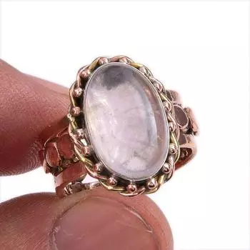 Natural Rose Quartz Gemstone Two Tone 925 Sterling Silver Jewelry Ring S.6 Y2F49