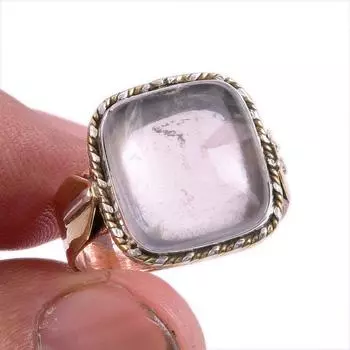 Natural Rose Quartz Gemstone Two Tone 925 Sterling Silver Jewelry Ring S.9 n9M57