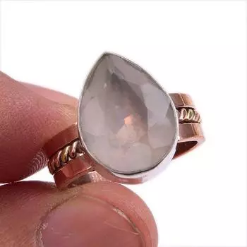 Natural Rose Quartz Gemstone Two Tone 925 Sterling Silver Jewelry Ring S.6 i5h58