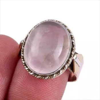 Natural Rose Quartz Gemstone Two Tone 925 Sterling Silver Jewelry Ring S.9 f6R81
