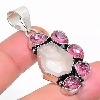 Natural Rose Quartz Rough 925 Sterling Silver Jewelry Pendant 1.97 v2H79