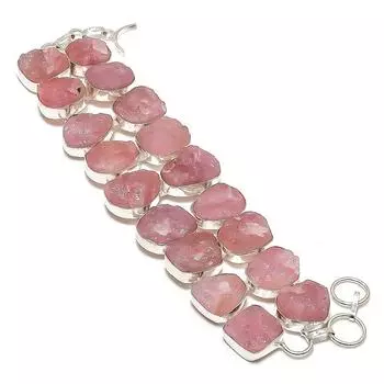 Браслет из натурального розового кварца, необработанный драгоценный камень, стерлинговое серебро 925 пробы, 7-8 дюймов I3j68