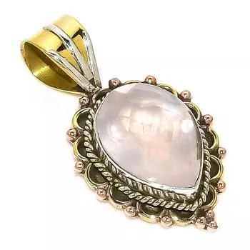 Natural Rose Quartz TwoTone 925 Solid Sterling Silver Jewelry Pendant 1.25 w9s37
