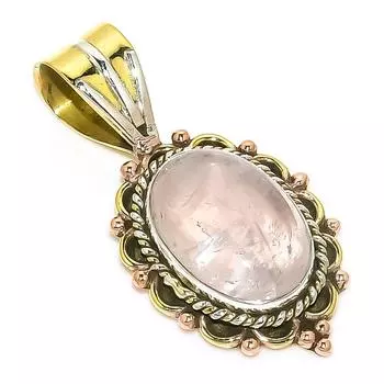 Natural Rose Quartz TwoTone 925 Solid Sterling Silver Jewelry Pendant 1.25 U3f87
