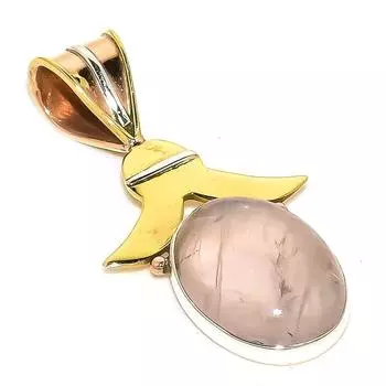 Natural Rose Quartz TwoTone 925 Solid Sterling Silver Jewelry Pendant 1.50 Q3K72