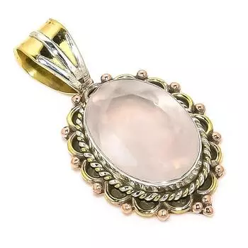 Natural Rose Quartz TwoTone 925 Solid Sterling Silver Jewelry Pendant 1.50 Y1F43