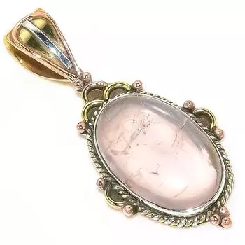 Natural Rose Quartz TwoTone 925 Solid Sterling Silver Jewelry Pendant 1.60 n3H73