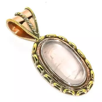 Natural Rose Quartz TwoTone 925 Solid Sterling Silver Jewelry Pendant 1.50 U0n66