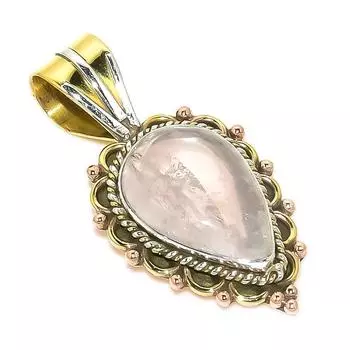 Natural Rose Quartz TwoTone 925 Solid Sterling Silver Jewelry Pendant 1.50 P6T50
