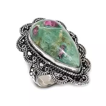 Кольцо из стерлингового серебра 925 пробы с натуральным рубином и фукситом, размер 9 m9J52