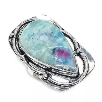 Кольцо из стерлингового серебра 925 пробы с натуральным рубином и фукситом, размер 7,5 M9u89