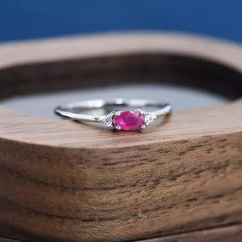 Natural Ruby Ring in Sterling Silver, Genuine Ruby Ring, Dainty Gemstone July Birthstone Ring M красный