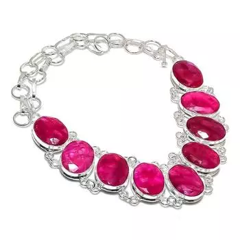 Natural Ruby(Simulated) Gemstone 925 Sterling Silver Jewelry Necklace 18 Z3T36