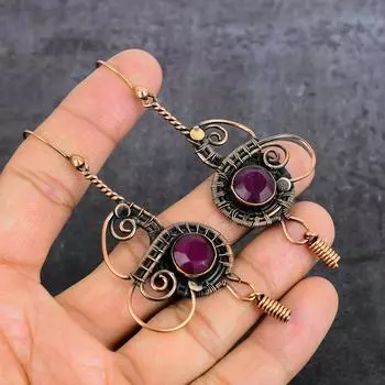 Серьги-обертки из натурального рубина с натуральным драгоценным камнем из медной проволоки 3,55 дюйма i8u09