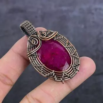 Подвеска из натурального рубина и натурального драгоценного камня из медной проволоки 2,29 дюйма n5o57