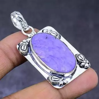 Подвеска из натурального русского драгоценного камня чароит из стерлингового серебра 925 пробы 2,05 дюйма v9T12