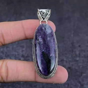 Подвеска из натурального русского драгоценного камня чароит из стерлингового серебра 925 пробы 2,64 дюйма z4g24
