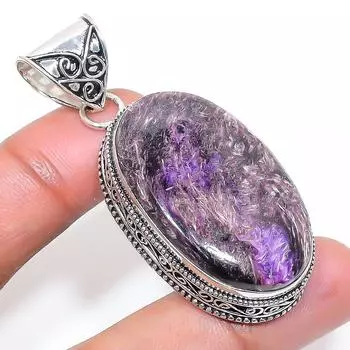 Natural Russian Charoite Gemstone 925 Sterling Silver Jewelry Pendant 2.25 A7E31