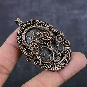 Подвеска из натурального русского драгоценного камня чароит в виде медной проволоки 2,44 дюйма C5k58